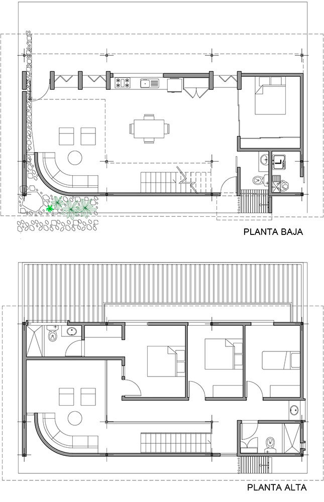 planos de planta baja y planta alta de la casa-posada en Choroni